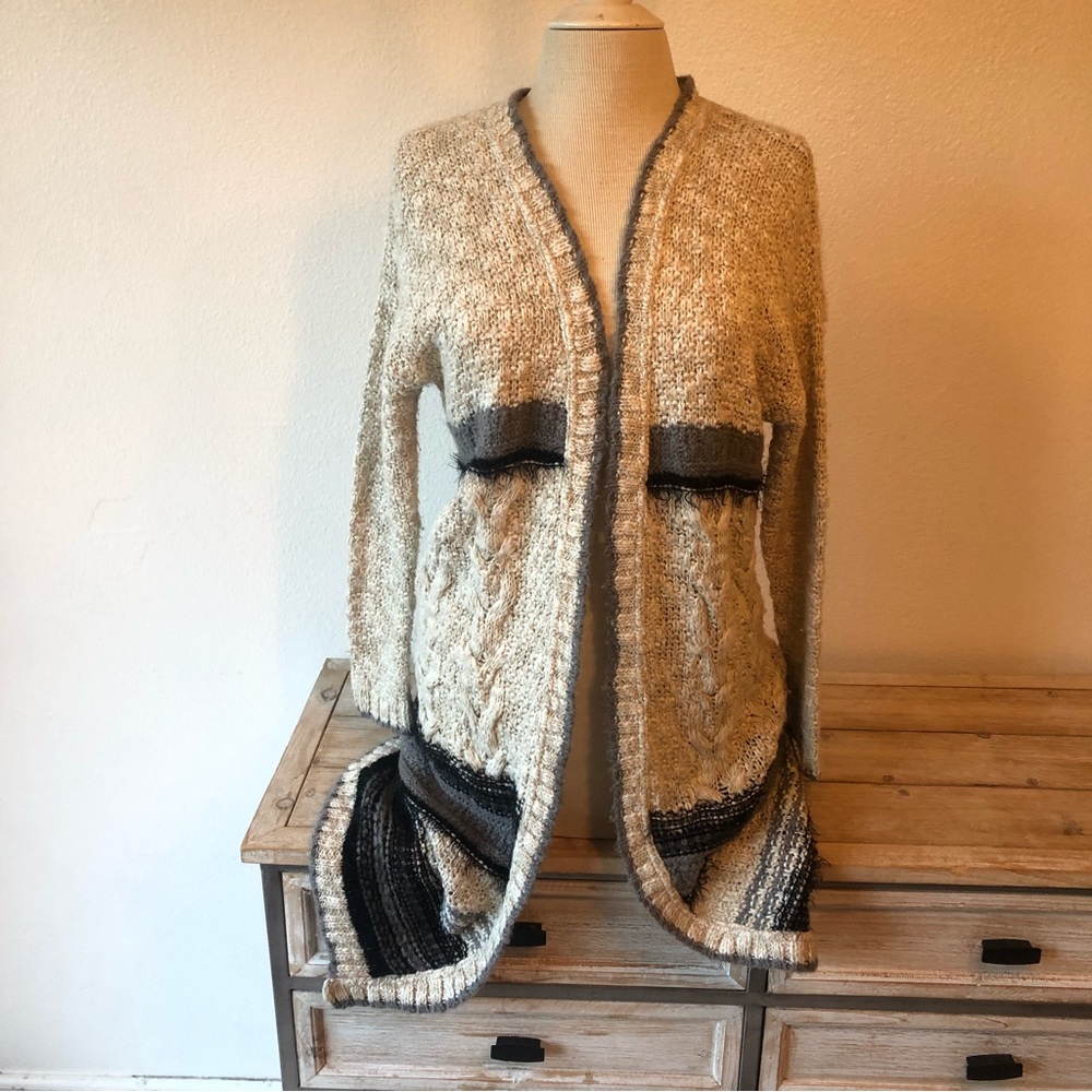 Ecote Cream Brown Gray Open Cardigan Size XS